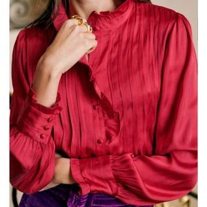 Sezane Red Ruffled Blouse